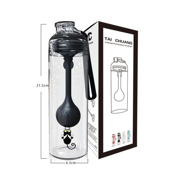 Cartoon Cat Pattern Tea Water Separation Plastic Cup With Spoon (Black) - Image 9