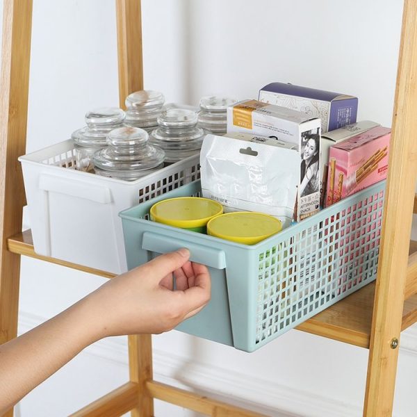 Desktop Snacks & Sundries Storage Basket Rectangular Plastic Storage Basket, Large (Llight Green) - Image 7