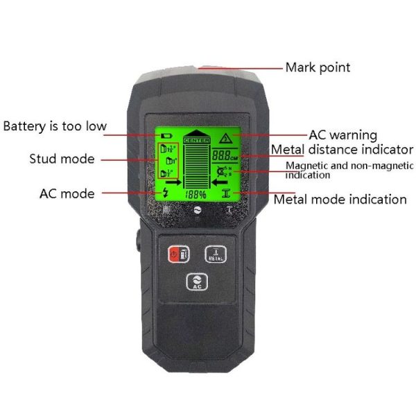 TH310 Wall Detector Magnetic Metal Detector Handheld Wooden Stud Wire Detector (Black) - Image 6