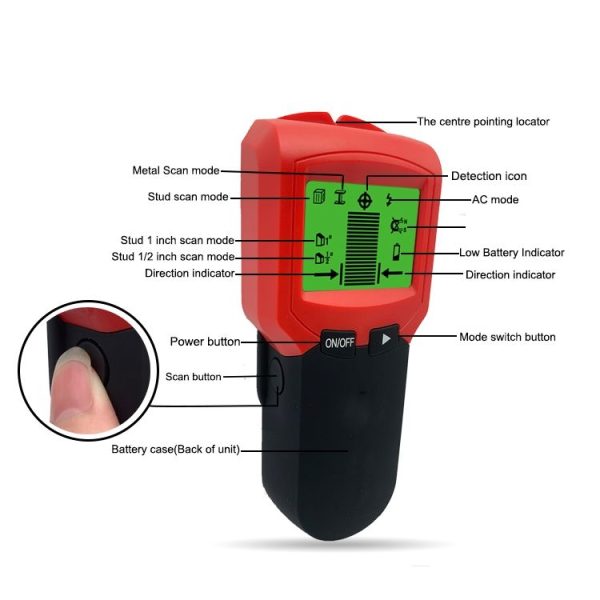 TH300 Handheld Wall Detector Magnetic Metal Detector Beam Column Wire Wood Detector (Red) - Image 5