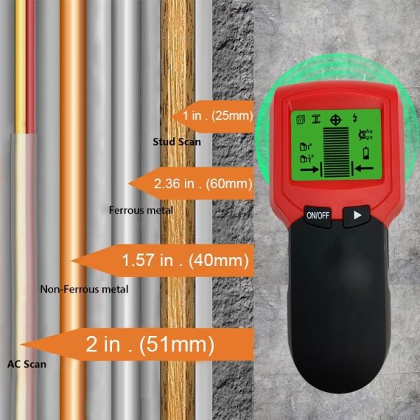 TH300 Handheld Wall Detector Magnetic Metal Detector Beam Column Wire Wood Detector (Red) - Image 7