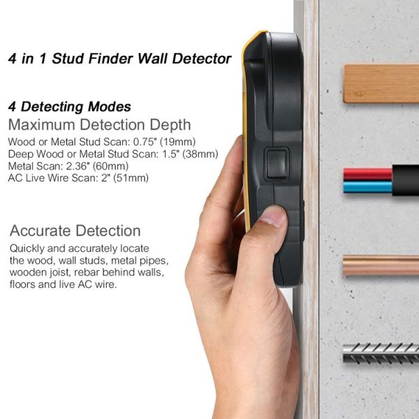 TH250 4 In 1 AC Wire Metal Studs Deep Wall Detector Handheld Metal Detector Stud Wood Beam Column Current Detector (Yellow) - Image 6