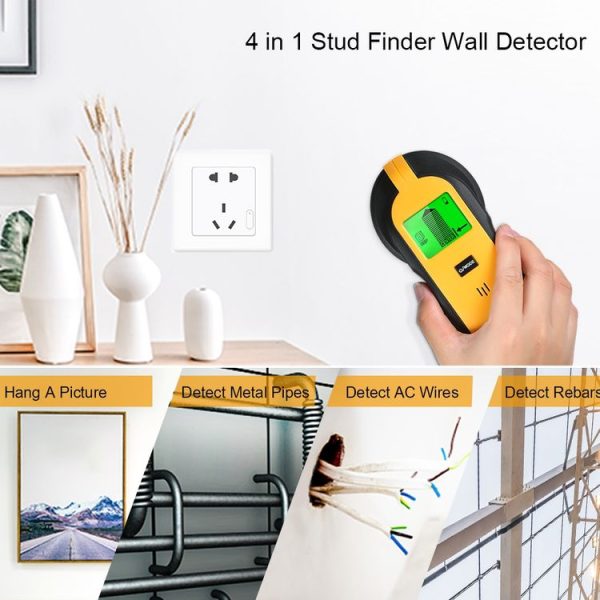 TH250 4 In 1 AC Wire Metal Studs Deep Wall Detector Handheld Metal Detector Stud Wood Beam Column Current Detector (Yellow) - Image 8