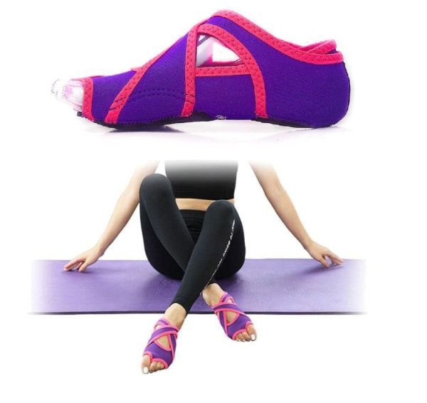 HiSEA 0030 Cross Instep Non-Slip Fingerless Dance Shoes Yoga Shoes, Size: L (39-40) (Lavender)