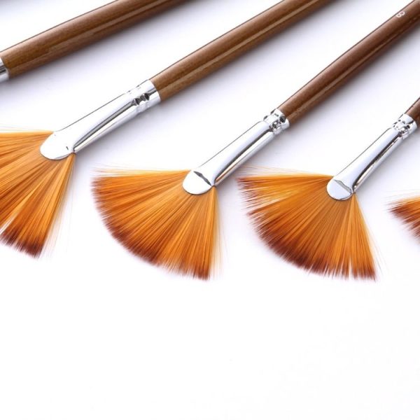 ZHU TING 9 PCS / Set Wooden Pole Fan-Shaped Nylon Hair Paintbrush Gouache Watercolor Acrylic Oil Painting Fishtail - Image 3