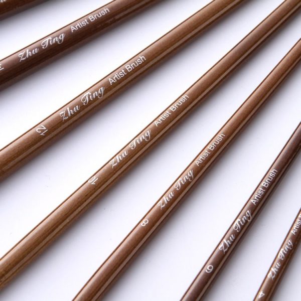ZHU TING 9 PCS / Set Wooden Pole Fan-Shaped Nylon Hair Paintbrush Gouache Watercolor Acrylic Oil Painting Fishtail - Image 5