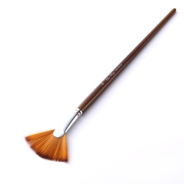 ZHU TING 9 PCS / Set Wooden Pole Fan-Shaped Nylon Hair Paintbrush Gouache Watercolor Acrylic Oil Painting Fishtail - Image 6