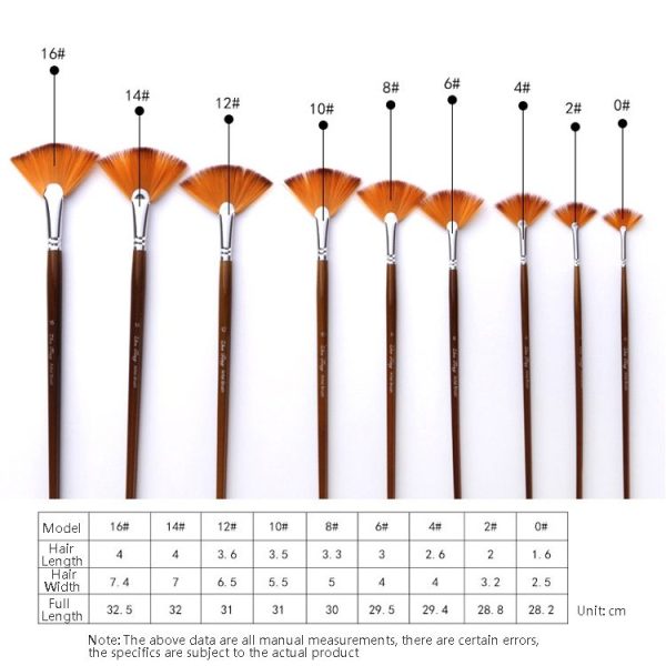 ZHU TING 9 PCS / Set Wooden Pole Fan-Shaped Nylon Hair Paintbrush Gouache Watercolor Acrylic Oil Painting Fishtail - Image 7
