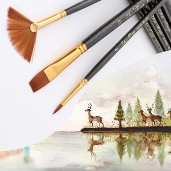 ZHU TING 7 in 1 Nylon Brushes Watercolor Brushes And Oil Brushes Art Painting Supplies (Pearl Black) - Image 12