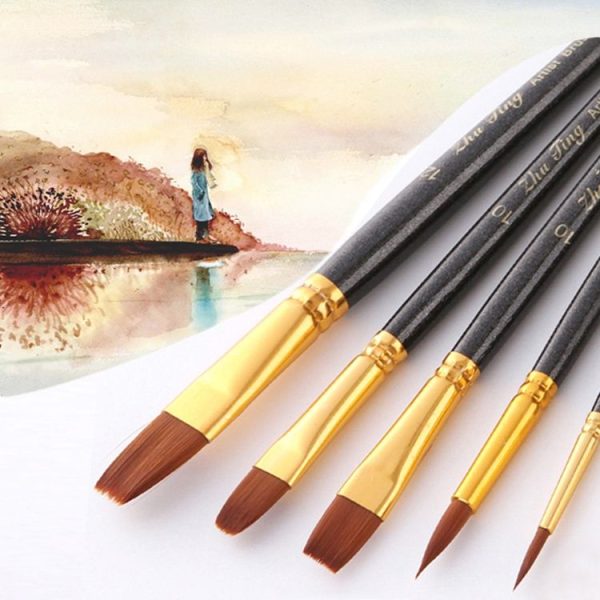ZHU TING 7 in 1 Nylon Brushes Watercolor Brushes And Oil Brushes Art Painting Supplies (Pearl Black) - Image 13