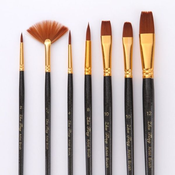 ZHU TING 7 in 1 Nylon Brushes Watercolor Brushes And Oil Brushes Art Painting Supplies (Pearl Black) - Image 2