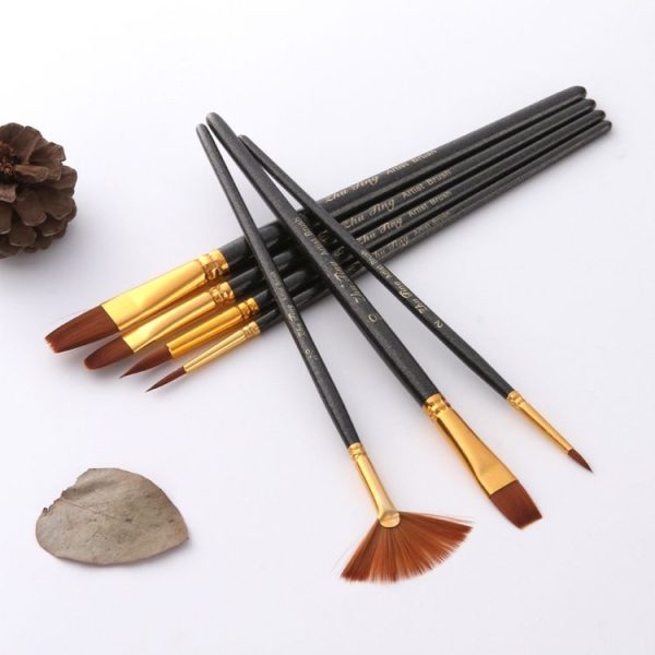 ZHU TING 7 in 1 Nylon Brushes Watercolor Brushes And Oil Brushes Art Painting Supplies (Pearl Black) - Image 3