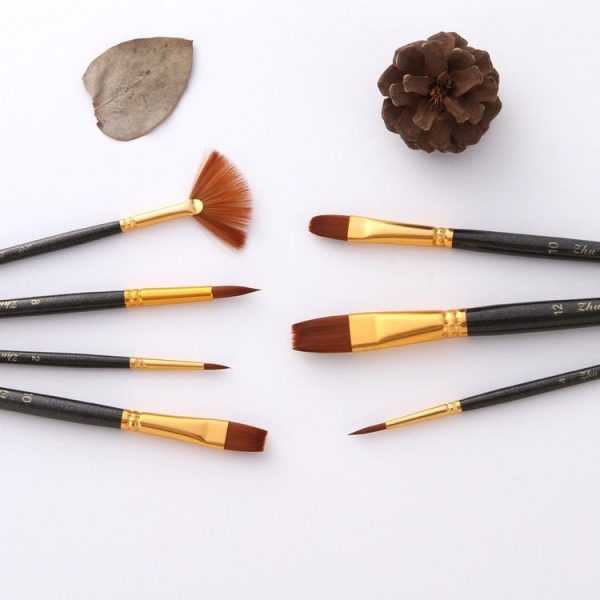 ZHU TING 7 in 1 Nylon Brushes Watercolor Brushes And Oil Brushes Art Painting Supplies (Pearl Black) - Image 4