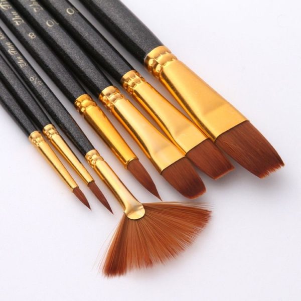 ZHU TING 7 in 1 Nylon Brushes Watercolor Brushes And Oil Brushes Art Painting Supplies (Pearl Black) - Image 5