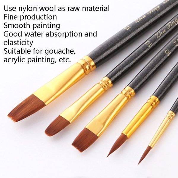 ZHU TING 7 in 1 Nylon Brushes Watercolor Brushes And Oil Brushes Art Painting Supplies (Pearl Black) - Image 7
