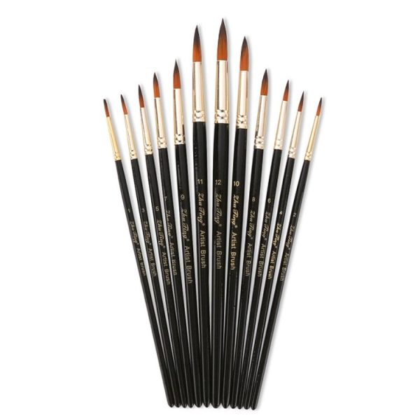 ZHU TING 12 PCS / Set Nylon Hair Watercolor Pen Children Painted Gouache Brush (Black Rod Tips)