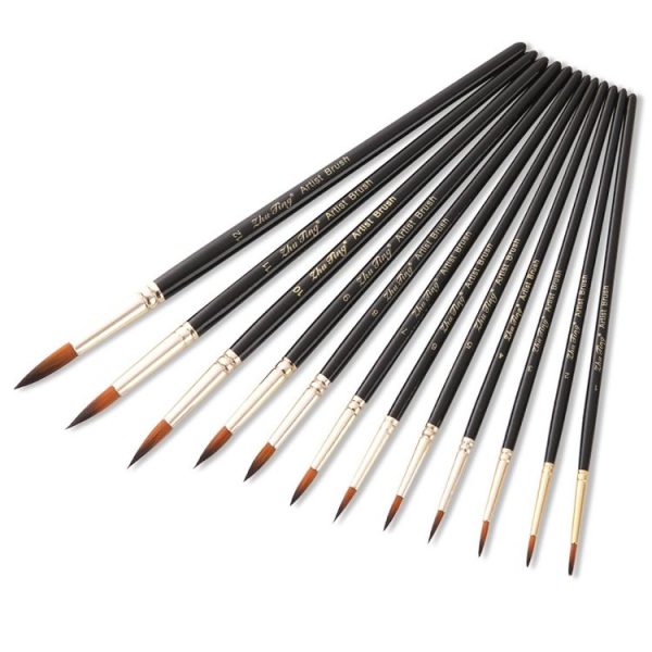 ZHU TING 12 PCS / Set Nylon Hair Watercolor Pen Children Painted Gouache Brush (Black Rod Tips) - Image 2