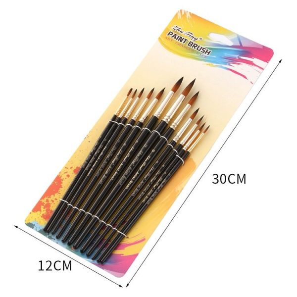 ZHU TING 12 PCS / Set Nylon Hair Watercolor Pen Children Painted Gouache Brush (Black Rod Tips) - Image 3