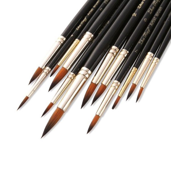 ZHU TING 12 PCS / Set Nylon Hair Watercolor Pen Children Painted Gouache Brush (Black Rod Tips) - Image 4