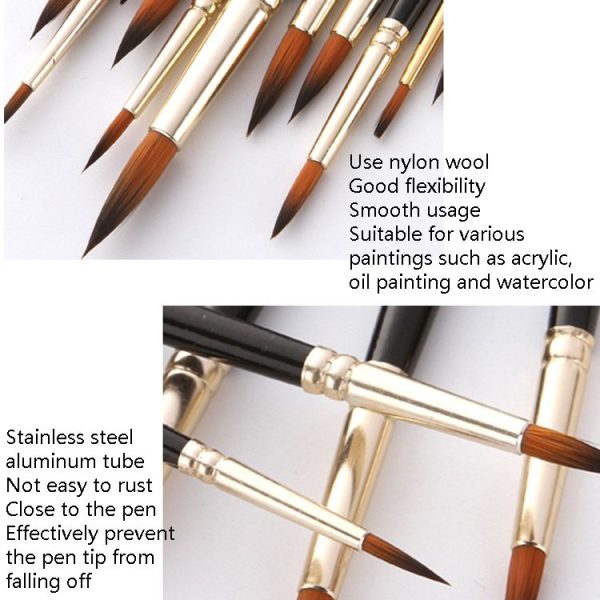 ZHU TING 12 PCS / Set Nylon Hair Watercolor Pen Children Painted Gouache Brush (Black Rod Tips) - Image 6