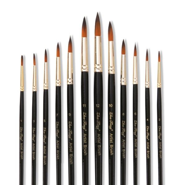 ZHU TING 12 PCS / Set Nylon Hair Watercolor Pen Children Painted Gouache Brush (Black Rod Tips) - Image 7