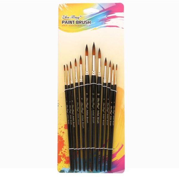 ZHU TING 12 PCS / Set Nylon Hair Watercolor Pen Children Painted Gouache Brush (Black Rod Tips) - Image 8