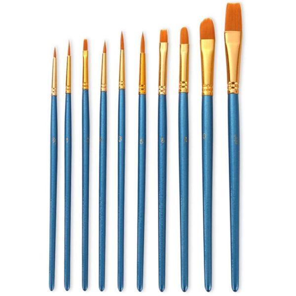 ZHU TING 10 in 1 Pearl Rod Nylon Hair Combination Brush Oil Paint Brush (Blue Rods)