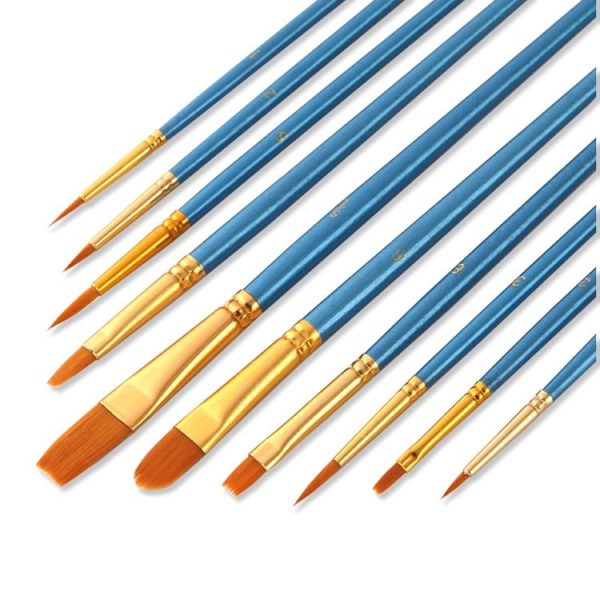 ZHU TING 10 in 1 Pearl Rod Nylon Hair Combination Brush Oil Paint Brush (Blue Rods) - Image 3