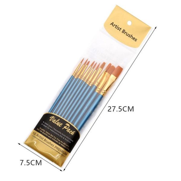 ZHU TING 10 in 1 Pearl Rod Nylon Hair Combination Brush Oil Paint Brush (Blue Rods) - Image 4