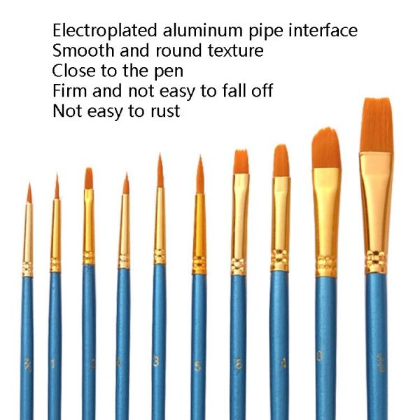 ZHU TING 10 in 1 Pearl Rod Nylon Hair Combination Brush Oil Paint Brush (Blue Rods) - Image 6