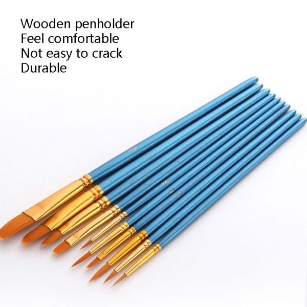 ZHU TING 10 in 1 Pearl Rod Nylon Hair Combination Brush Oil Paint Brush (Blue Rods) - Image 7