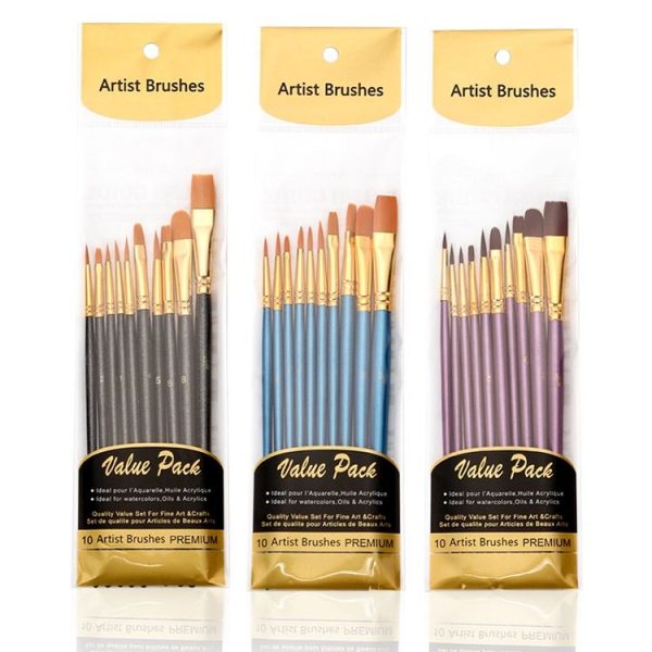 ZHU TING 10 in 1 Pearl Rod Nylon Hair Combination Brush Oil Paint Brush (Blue Rods) - Image 8