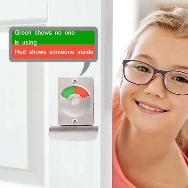 Toilet Red & Green Display Door Lock Public Toilet Stainless Steel Bolt Lock Indicating lock With Handle - Image 4