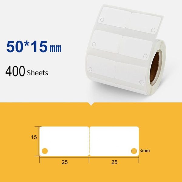 2 PCS Jewelry Tag Price Label Thermal Adhesive Label Paper for NIIMBOT B11 / B3S, Size: Hanging Hole 1 White 400 Sheets