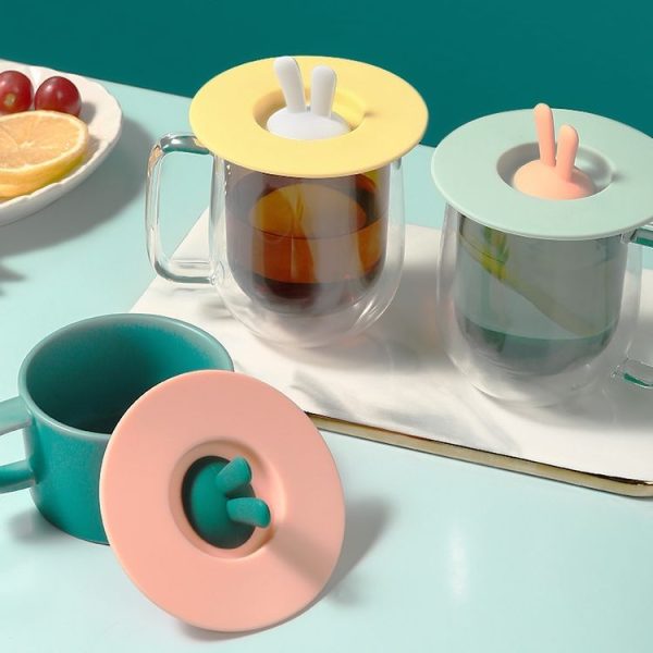 Food Grade Bunny Ears Shape Silicone Cup Lid Sealing Lid Cartoon Mug Dustproof Leak-Proof Lid (Green) - Image 10