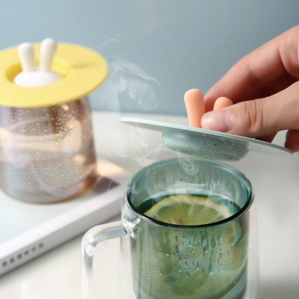 Food Grade Bunny Ears Shape Silicone Cup Lid Sealing Lid Cartoon Mug Dustproof Leak-Proof Lid (Green) - Image 11