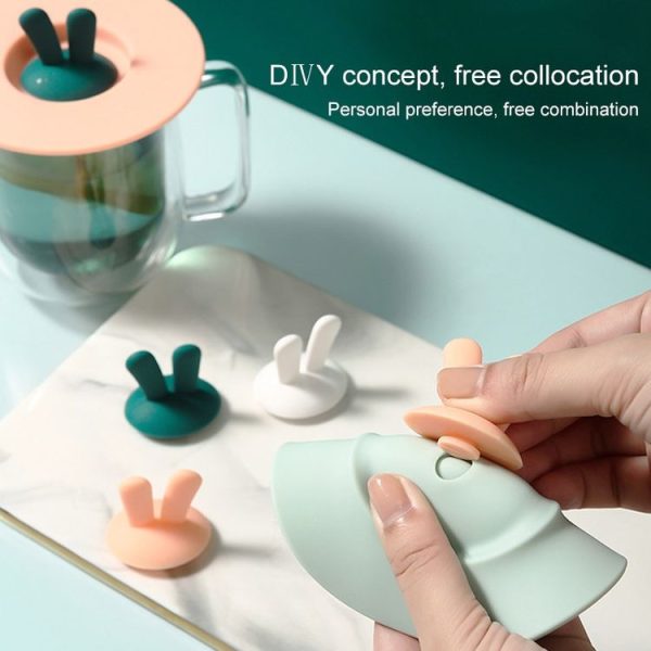 Food Grade Bunny Ears Shape Silicone Cup Lid Sealing Lid Cartoon Mug Dustproof Leak-Proof Lid (Green) - Image 5