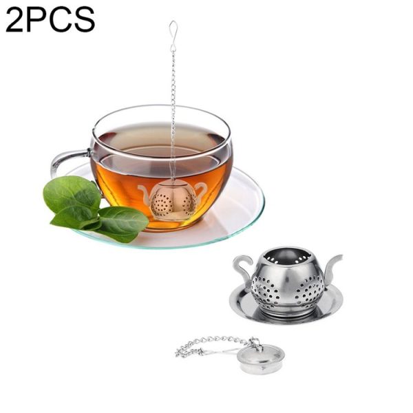 2 PCS Stainless Steel 304 Round Pot Tea Strainer Teapot-Shaped Tea Maker Tea Leak Filter Tea Ball (Stainless steel round teapot)