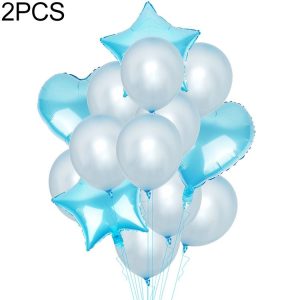 2 PCS Love Five-pointed Star Aluminum BalloonPearl Latex Balloon Set (Pearl Blue White)