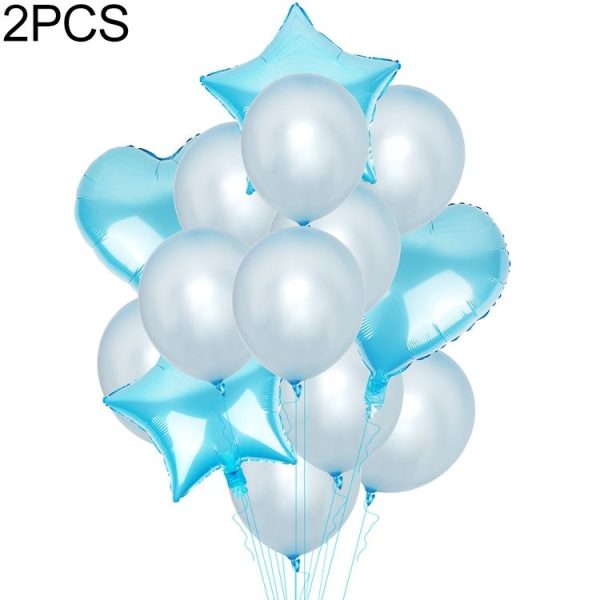 2 PCS Love Five-pointed Star Aluminum BalloonPearl Latex Balloon Set (Pearl Blue White)