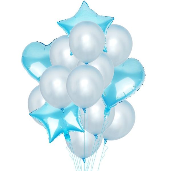 2 PCS Love Five-pointed Star Aluminum BalloonPearl Latex Balloon Set (Pearl Blue White) - Image 2