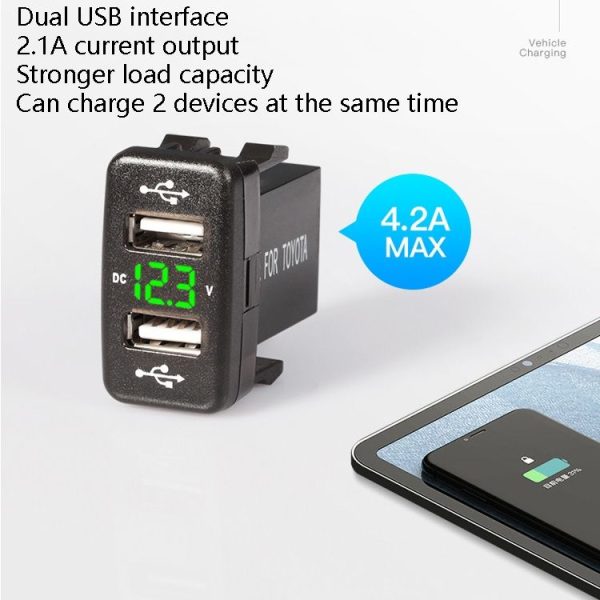 Car Charger Original Hole Non-Destructive Modification Of Dual Usb Car Charger With Line Suitable For Toyota (FTWU Blue Light) - Image 8