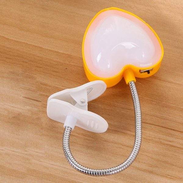 Mini Love Heart Clip LED Book Light Lamps Reading Book Desk Lamp Keyboard Light Eyes-Protect Energy Save Night Lights (Yellow)