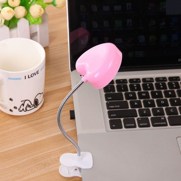 Mini Love Heart Clip LED Book Light Lamps Reading Book Desk Lamp Keyboard Light Eyes-Protect Energy Save Night Lights (Yellow) - Image 2