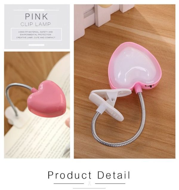 Mini Love Heart Clip LED Book Light Lamps Reading Book Desk Lamp Keyboard Light Eyes-Protect Energy Save Night Lights (Yellow) - Image 7