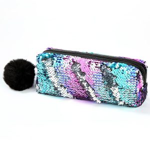 Reversible Sequin Pencil Case for Girls School Supplies Super Big Stationery Gift Magic Makeup Bag (Magic Blue+Silver)