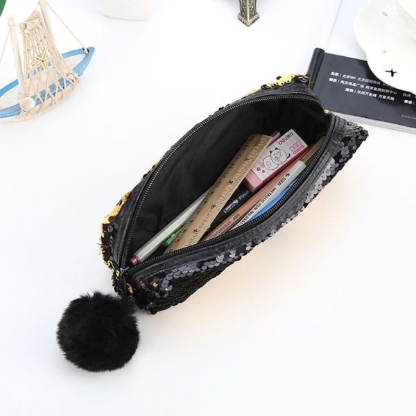 Reversible Sequin Pencil Case for Girls School Supplies Super Big Stationery Gift Magic Makeup Bag (Magic Blue+Silver) - Image 4
