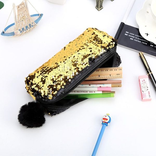 Reversible Sequin Pencil Case for Girls School Supplies Super Big Stationery Gift Magic Makeup Bag (Magic Blue+Silver) - Image 5