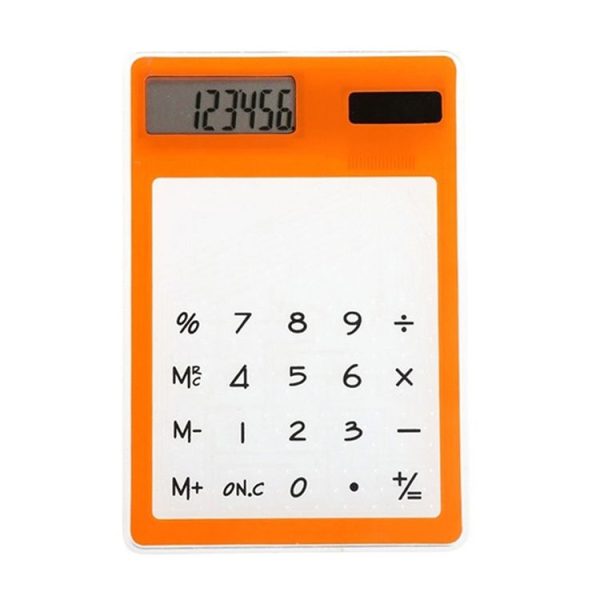 Ultra Slim Mini Transparent Solar Powered LCD Touch Screen 8 Digit Calculator (Orange)