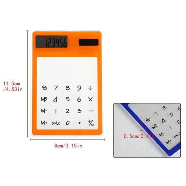 Ultra Slim Mini Transparent Solar Powered LCD Touch Screen 8 Digit Calculator (Orange) - Image 2